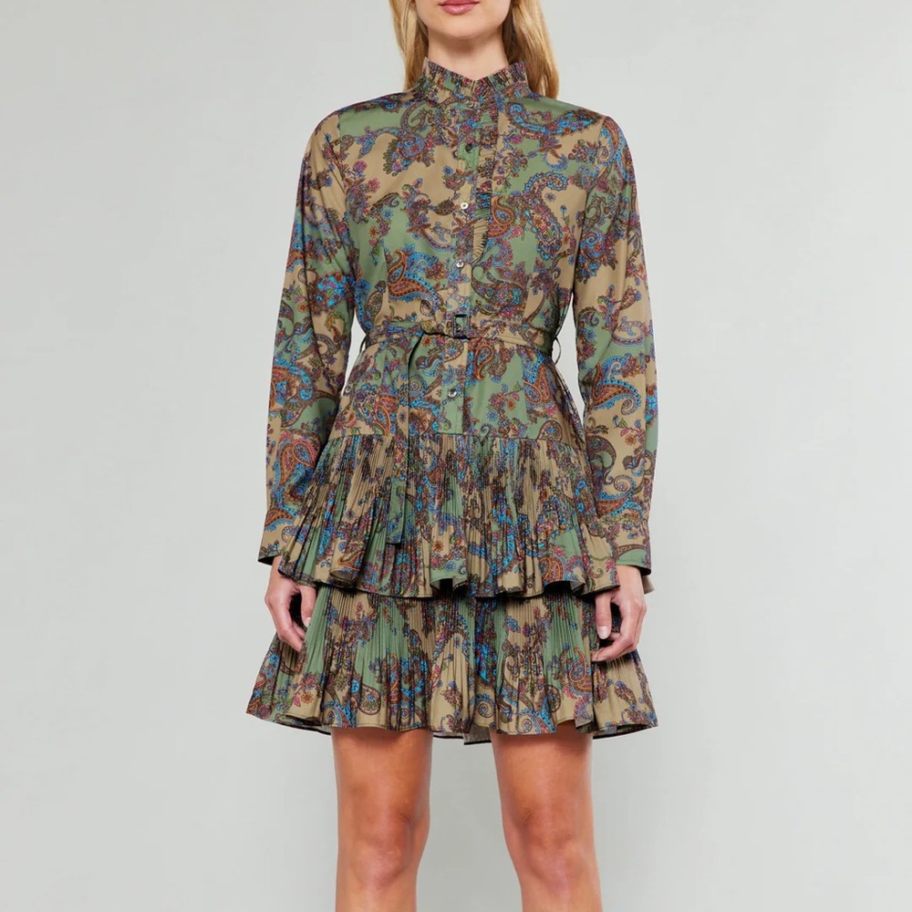 Current Air Paisley Pleated Tier Dress w/ Long Sleeves - NWT